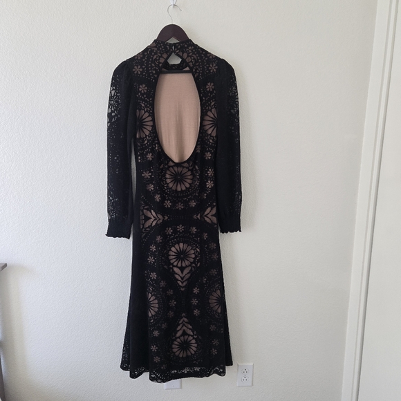 Farm Rio Anthropologie Dress XS Black Open Back Floral Midi Whimsy Goth Illusion - Picture 5 of 14